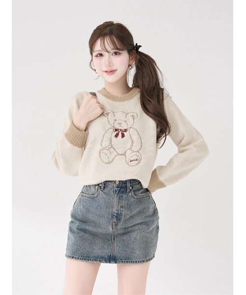 ポイントカラーDベアニットトップス（ニット/セーター）｜Darich