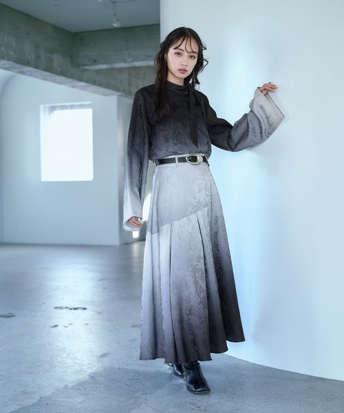 hare グラデーションジャガードフレアスカート ブラック グラデーションジャガードフレアスカート(HARE)（スカート）｜HARE