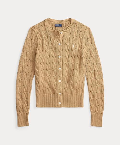 ケーブルニット コットン クルーネック カーディガン（カーディガン