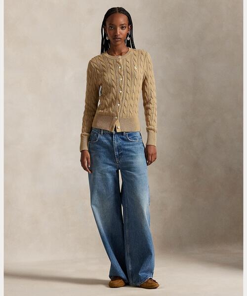 ケーブルニット コットン クルーネック カーディガン（カーディガン