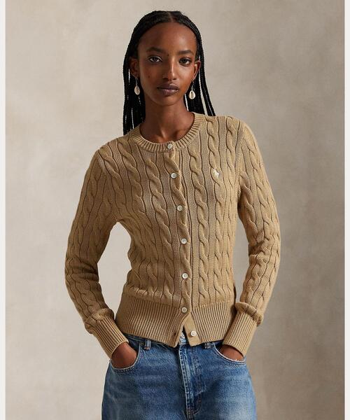 ケーブルニット コットン クルーネック カーディガン（カーディガン