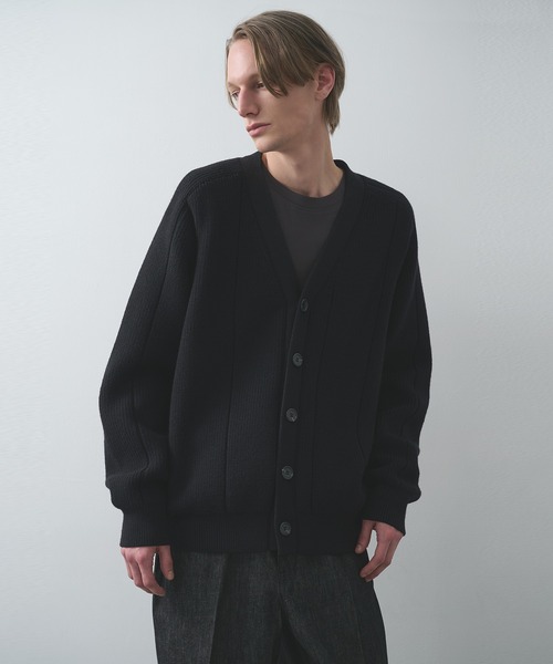 WRAPINKNOT（ラッピンノット）の「【WRAPINKNOT/ラッピンノット】編地切替カーディガン（ニット/セーター・メンズ・ブラウン/ブラック・3/2）」の2枚目の写真