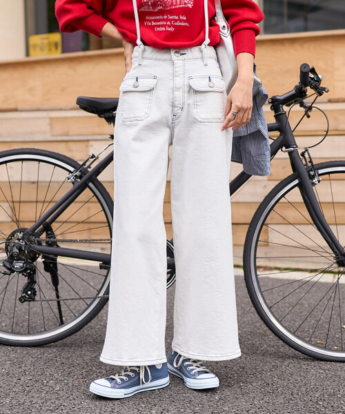 FREAK'S STORE(フリークスストア)の「SOMETHING × FREAK'S STORE/サムシング 別注MARINE BAGGY SALOPETTE<セットアップ対応>/マリン バギー サロペット(デニムパンツ・レディース・オフホワイト/ブルー・SMALL/MEDIUM)」の9枚目の写真