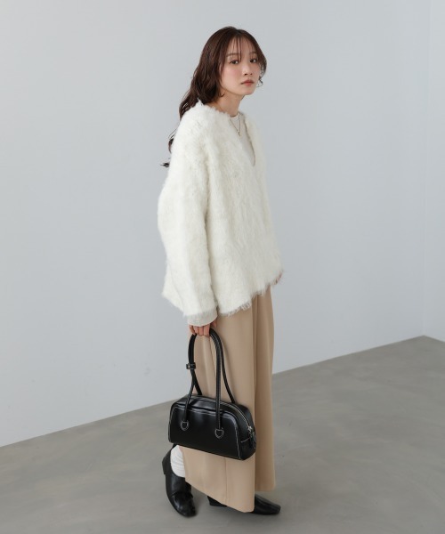 Bab(バブ)の「インナーセットキーネックケガキニットトップス(ニット/セーター・レディース・オフホワイト/ライトグリーン/グレー・FREE)」の7枚目の写真
