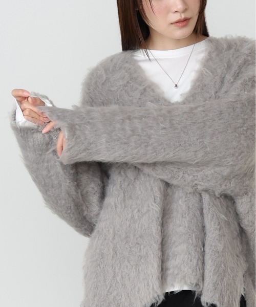 Bab(バブ)の「インナーセットキーネックケガキニットトップス(ニット/セーター・レディース・オフホワイト/ライトグリーン/グレー・FREE)」の16枚目の写真