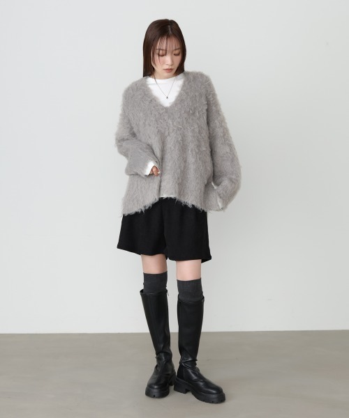 Bab(バブ)の「インナーセットキーネックケガキニットトップス(ニット/セーター・レディース・オフホワイト/ライトグリーン/グレー・FREE)」の17枚目の写真