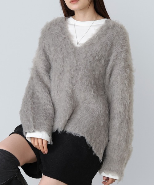 Bab(バブ)の「インナーセットキーネックケガキニットトップス(ニット/セーター・レディース・オフホワイト/ライトグリーン/グレー・FREE)」の18枚目の写真