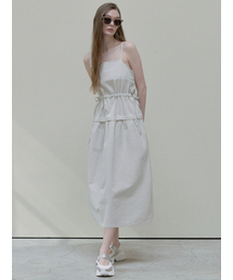 Stripe Washing Sleeveless Dress - cream