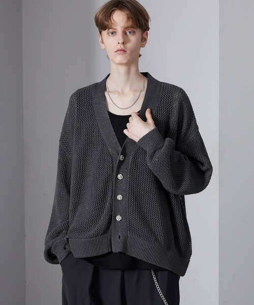 Loose/ルース（ルース）の「ラメメッシュ ボリュームショートカーディガン（カーディガン/ボレロ・メンズ・ブラック/ブルー/チャコールグレー・S/L/M）」の2枚目の写真