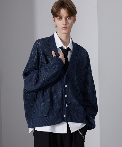 Loose/ルース（ルース）の「ラメメッシュ ボリュームショートカーディガン（カーディガン/ボレロ・メンズ・ブラック/ブルー/チャコールグレー・S/L/M）」の3枚目の写真
