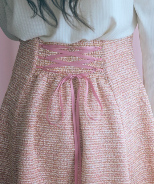 marun（マルン）の「＜大きいサイズ＞ツイード調ショート丈フレアスカート marun（スカート・レディース・ピンク/ブラック・L/LL/3L/4L/5L）」の15枚目の写真