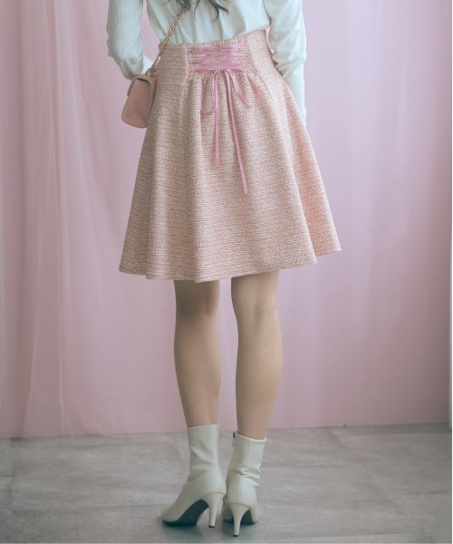 marun（マルン）の「＜大きいサイズ＞ツイード調ショート丈フレアスカート marun（スカート・レディース・ピンク/ブラック・L/LL/3L/4L/5L）」の6枚目の写真