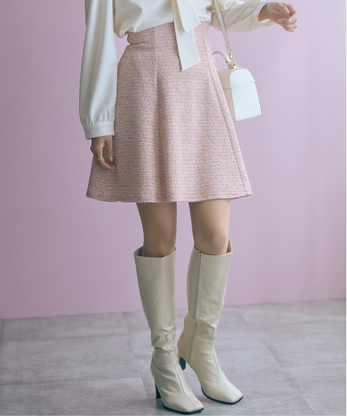 marun（マルン）の「＜大きいサイズ＞ツイード調ショート丈フレアスカート marun（スカート・レディース・ピンク/ブラック・L/LL/3L/4L/5L）」の21枚目の写真