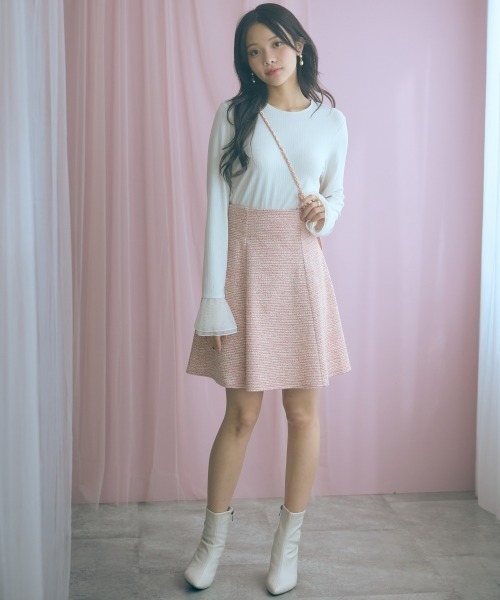 marun（マルン）の「＜大きいサイズ＞ツイード調ショート丈フレアスカート marun（スカート・レディース・ピンク/ブラック・L/LL/3L/4L/5L）」の5枚目の写真