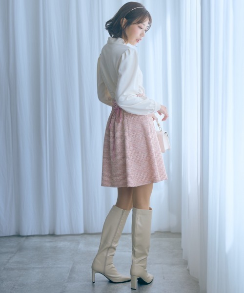 marun（マルン）の「＜大きいサイズ＞ツイード調ショート丈フレアスカート marun（スカート・レディース・ピンク/ブラック・L/LL/3L/4L/5L）」の3枚目の写真