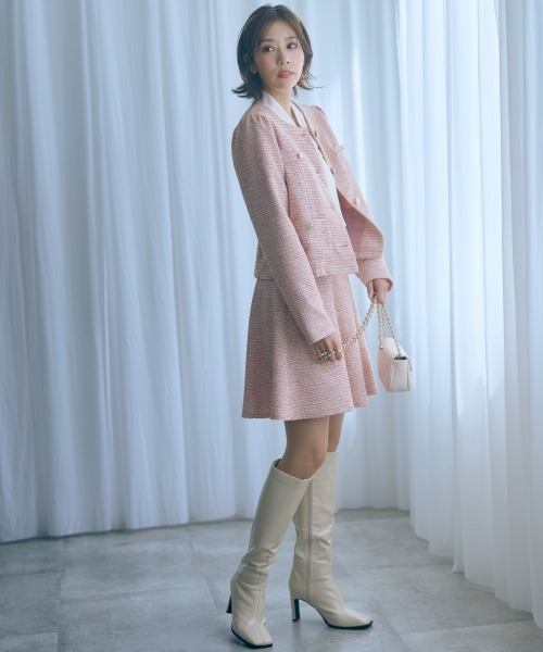 marun（マルン）の「＜大きいサイズ＞ツイード調ショート丈フレアスカート marun（スカート・レディース・ピンク/ブラック・L/LL/3L/4L/5L）」の7枚目の写真