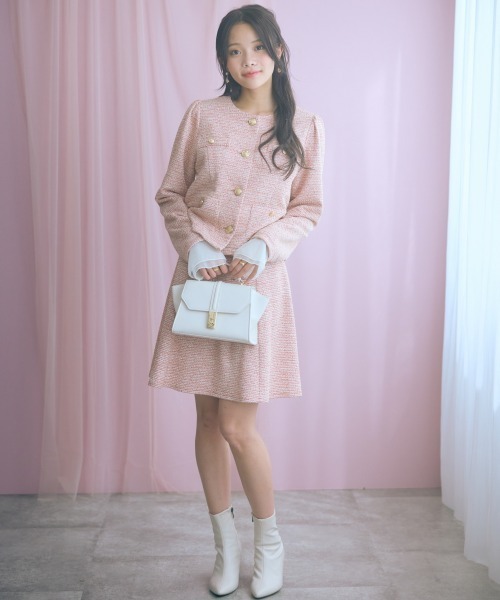 marun（マルン）の「＜大きいサイズ＞ツイード調ショート丈フレアスカート marun（スカート・レディース・ピンク/ブラック・L/LL/3L/4L/5L）」の10枚目の写真