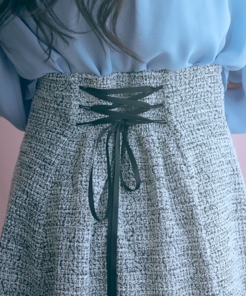 marun（マルン）の「＜大きいサイズ＞ツイード調ショート丈フレアスカート marun（スカート・レディース・ピンク/ブラック・L/LL/3L/4L/5L）」の18枚目の写真