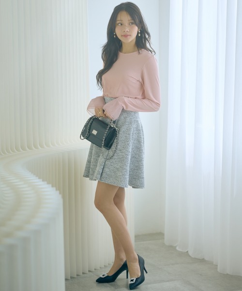 marun（マルン）の「＜大きいサイズ＞ツイード調ショート丈フレアスカート marun（スカート・レディース・ピンク/ブラック・L/LL/3L/4L/5L）」の8枚目の写真