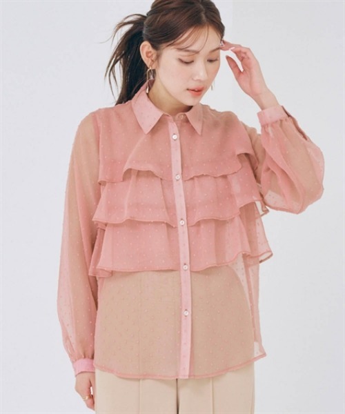 nissen（ニッセン）の「シアードットフリルブラウス（シャツ/ブラウス・レディース・キナリ/ブラック/ピンクベージュ・S/M/L/LL）」の3枚目の写真