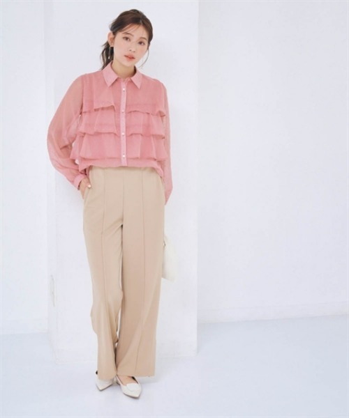 nissen（ニッセン）の「シアードットフリルブラウス（シャツ/ブラウス・レディース・キナリ/ブラック/ピンクベージュ・S/M/L/LL）」の4枚目の写真