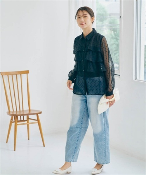 nissen（ニッセン）の「シアードットフリルブラウス（シャツ/ブラウス・レディース・キナリ/ブラック/ピンクベージュ・S/M/L/LL）」の7枚目の写真