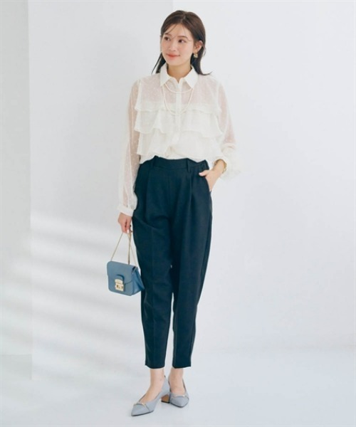 nissen（ニッセン）の「シアードットフリルブラウス（シャツ/ブラウス・レディース・キナリ/ブラック/ピンクベージュ・S/M/L/LL）」の8枚目の写真