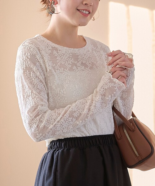 カットレース クルーネック 長袖トップス（Tシャツ/カットソー）｜coen