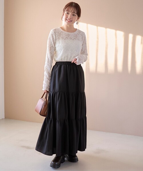 カットレース クルーネック 長袖トップス（Tシャツ/カットソー）｜coen