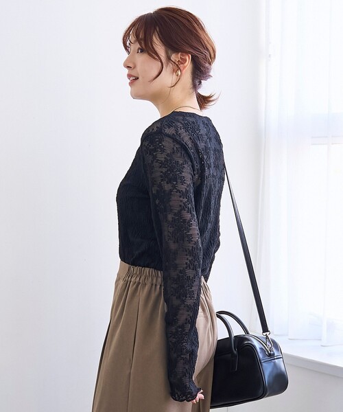 カットレース クルーネック 長袖トップス（Tシャツ/カットソー）｜coen