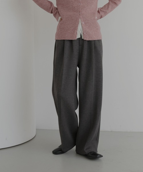 hellam(へラム)の「ボンディングタックワイドパンツ(スラックス・レディース・杢グレー/ブラック/ブラウン/チャコール・FREE)」の3枚目の写真