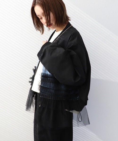 Three Four Time（ｽﾘｰﾌｫｰﾀｲﾑ）の「デニムチュールドッキングブルゾン（ブルゾン・レディース・ブラック・FREE）」の4枚目の写真