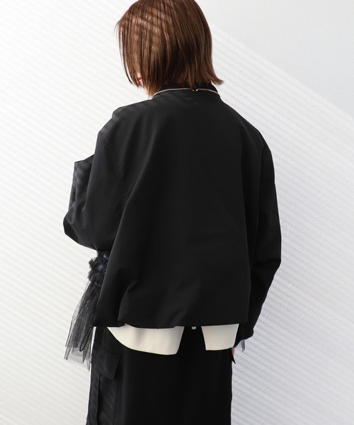 Three Four Time（ｽﾘｰﾌｫｰﾀｲﾑ）の「デニムチュールドッキングブルゾン（ブルゾン・レディース・ブラック・FREE）」の5枚目の写真