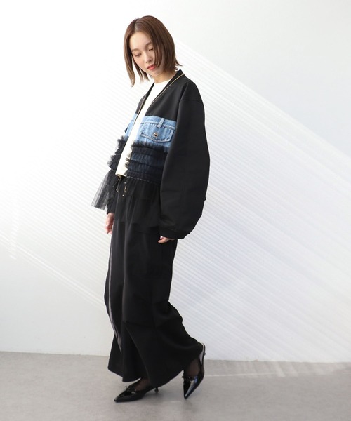 Three Four Time（ｽﾘｰﾌｫｰﾀｲﾑ）の「デニムチュールドッキングブルゾン（ブルゾン・レディース・ブラック・FREE）」の12枚目の写真