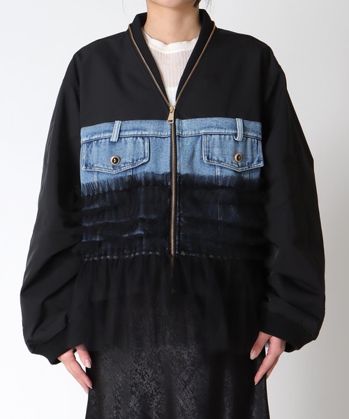 Three Four Time（ｽﾘｰﾌｫｰﾀｲﾑ）の「デニムチュールドッキングブルゾン（ブルゾン・レディース・ブラック・FREE）」の13枚目の写真