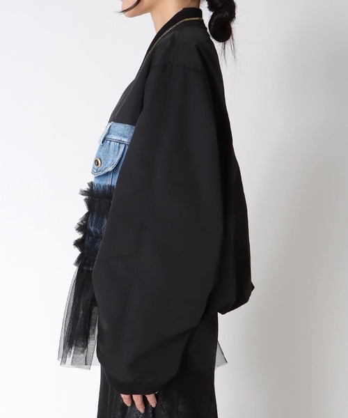 Three Four Time（ｽﾘｰﾌｫｰﾀｲﾑ）の「デニムチュールドッキングブルゾン（ブルゾン・レディース・ブラック・FREE）」の14枚目の写真