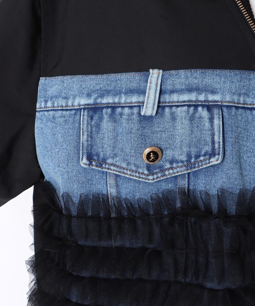 Three Four Time（ｽﾘｰﾌｫｰﾀｲﾑ）の「デニムチュールドッキングブルゾン（ブルゾン・レディース・ブラック・FREE）」の18枚目の写真