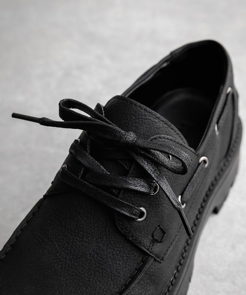 フェイクレザー厚底モカシンボートシューズ/デッキシューズ（モカシン