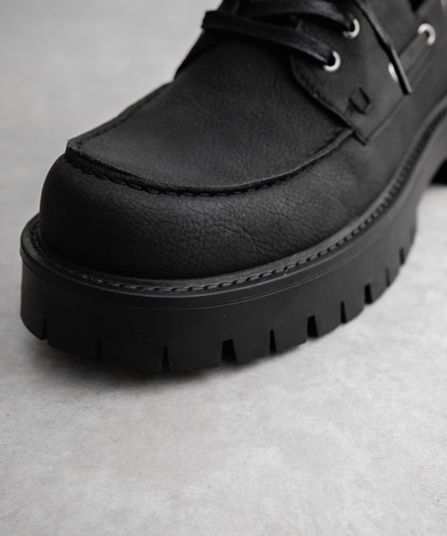 フェイクレザー厚底モカシンボートシューズ/デッキシューズ（モカシン