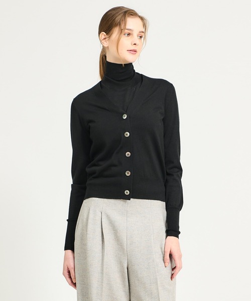 ESTNATION（エストネーション）の「ESTNATION / 20G Vネックカーディガン（カーディガン/ボレロ・レディース・ピンク/ホワイト/ブラック/グレー・FREE）」の2枚目の写真