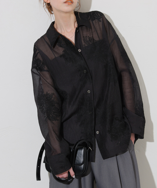 JOURNAL STANDARD（ジャーナルスタンダード）の「《追加》シアーレースビッグシャツ（シャツ/ブラウス・レディース・ブラック/ホワイト/ベージュ・FREE）」の21枚目の写真