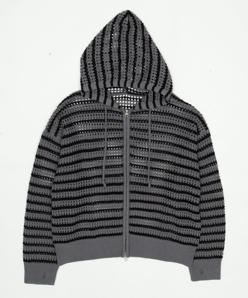 Figments（フィグメンツ）の「ボーダーメッシュニットジップパーカー（パーカー・レディース・ダークグレー/ブラック・FREE）」の10枚目の写真
