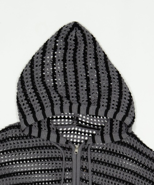 Figments（フィグメンツ）の「ボーダーメッシュニットジップパーカー（パーカー・レディース・ダークグレー/ブラック・FREE）」の12枚目の写真