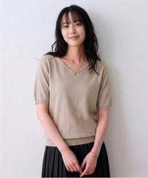洗えるＵＶカット綿１００％Ｖネック半袖ニット＜大きいサイズ有＞