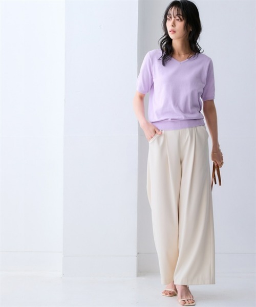 nissen(ニッセン)の「洗えるUVカット綿100%Vネック半袖ニット<大きいサイズ有>(ニット/セーター・レディース・ブルー系その他/グリーン/ブラック/グレイッシュベージュ/ライラック/グレー/オフホワイト・S/M/L/LL/3L)」の12枚目の写真