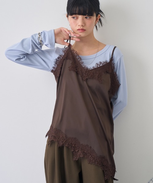 NOGLE（ノグル）の「【NOGLE/ノグル】サテンレースアシメキャミソール（キャミソール・レディース・ブラウン/ブラック×ホワイト/ホワイト/ブラック×ブラック・FREE）」の4枚目の写真