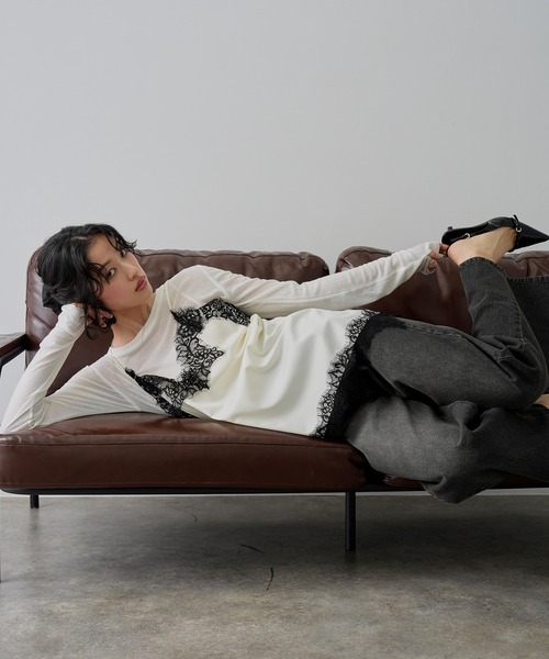 NOGLE（ノグル）の「【NOGLE/ノグル】サテンレースアシメキャミソール（キャミソール・レディース・ブラウン/ブラック×ホワイト/ホワイト/ブラック×ブラック・FREE）」の9枚目の写真