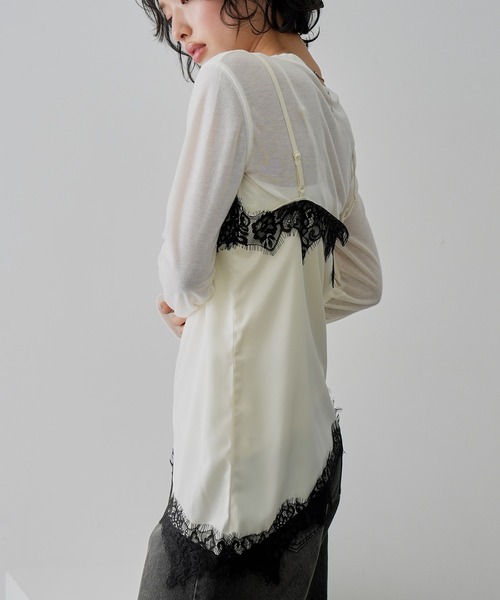 NOGLE（ノグル）の「【NOGLE/ノグル】サテンレースアシメキャミソール（キャミソール・レディース・ブラウン/ブラック×ホワイト/ホワイト/ブラック×ブラック・FREE）」の11枚目の写真