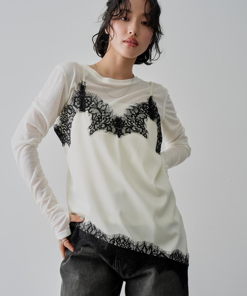 NOGLE（ノグル）の「【NOGLE/ノグル】サテンレースアシメキャミソール（キャミソール・レディース・ブラウン/ブラック×ホワイト/ホワイト/ブラック×ブラック・FREE）」の16枚目の写真