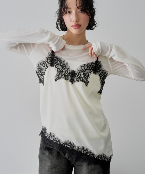 NOGLE（ノグル）の「【NOGLE/ノグル】サテンレースアシメキャミソール（キャミソール・レディース・ブラウン/ブラック×ホワイト/ホワイト/ブラック×ブラック・FREE）」の10枚目の写真